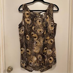 Dressbarn Peacock Feather Print Brown Sleeveless Top size 1X